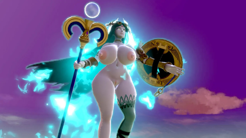 3d areola ass big_breasts bimbo breasts deity gigantic_breasts goddess green_hair huge_areolae huge_ass huge_breasts huge_nipples kid_icarus large_ass long_hair nipples palutena very_long_hair