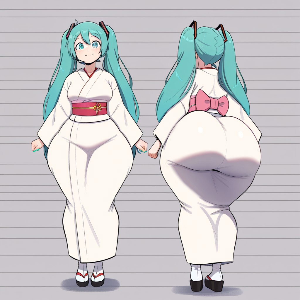 1girl ai_generated ass big_ass big_breasts breasts fundoshilover101 huge_ass kimono miku_hatsune vocaloid