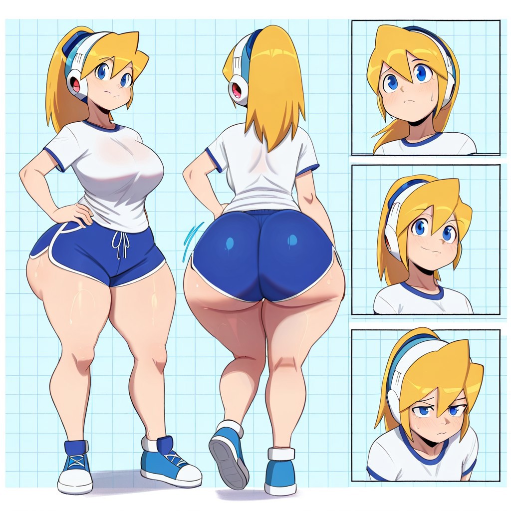 1girl ai_generated ass big_ass big_breasts booty_shorts breasts capcom ciel_(rockman) dolphin_shorts fundoshilover101 huge_ass mega_man