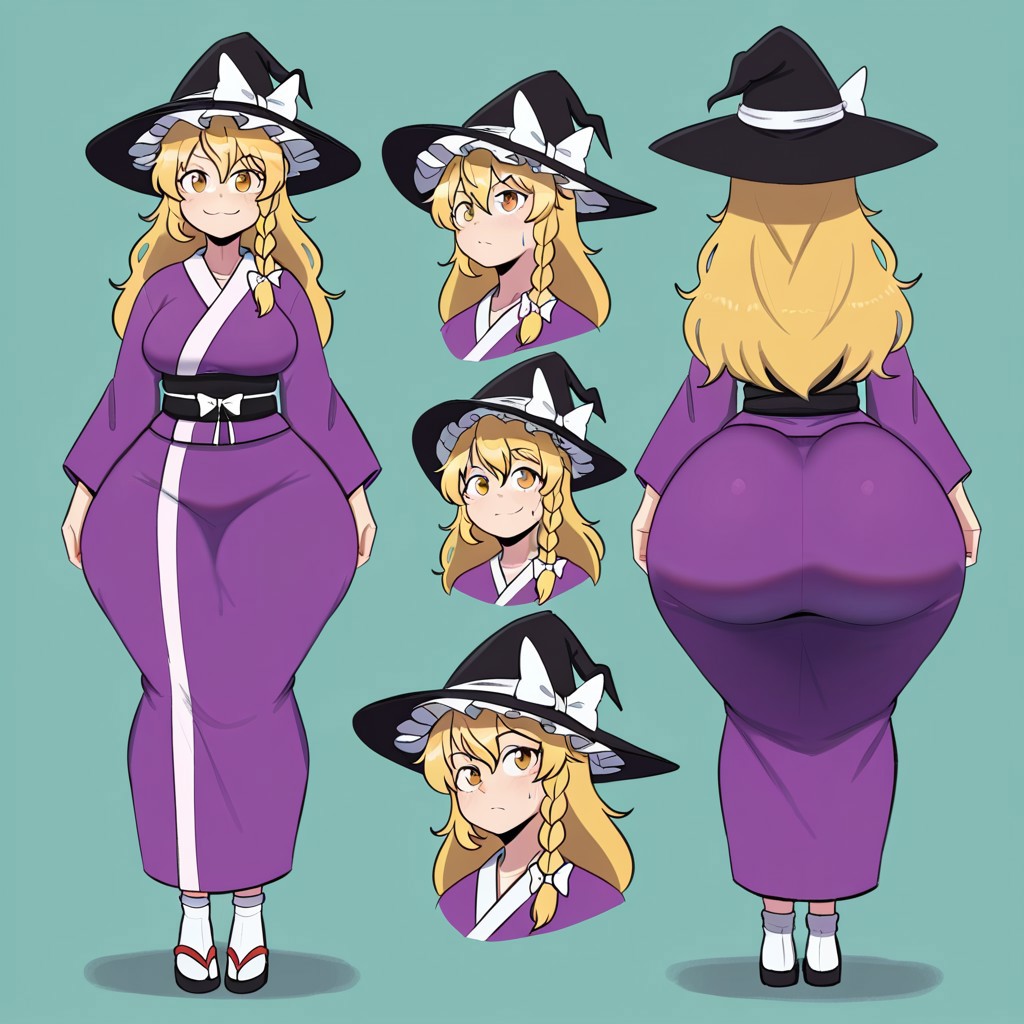 1girl ai_generated ass big_ass big_breasts breasts fundoshilover101 huge_ass kimono marisa_kirisame touhou