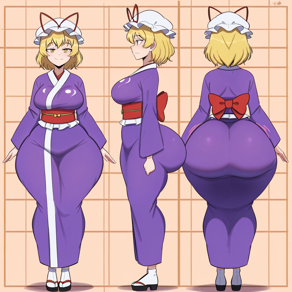1girl ai_generated ass big_ass big_breasts breasts fundoshilover101 huge_ass kimono touhou yukari_yakumo