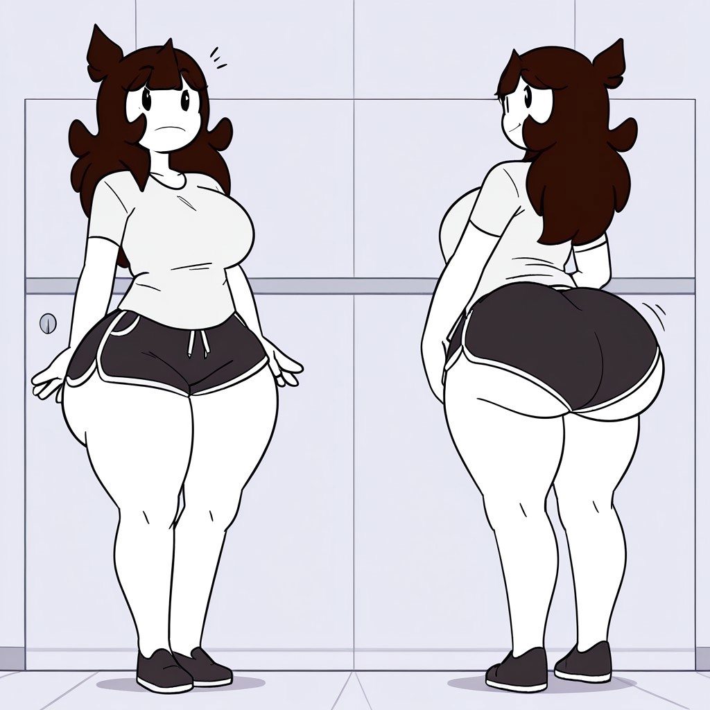 1girl ai_generated ass big_ass big_breasts booty_shorts breasts dolphin_shorts fundoshilover101 huge_ass jaiden jaiden_animations
