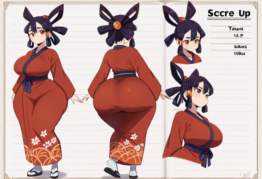 1girl ai_generated ass big_ass big_breasts breasts fundoshilover101 huge_ass huge_breasts kimono sakuna_(sakuna_of_rice_and_ruin) sakuna_of_rice_and_ruin