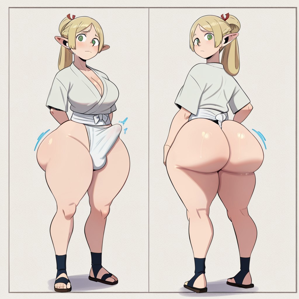 1futa ai_generated ass big_ass big_breasts breasts dungeon_meshi erection erection_under_clothes fundoshi fundoshi_futanari fundoshilover101 futanari huge_ass marcille_donato