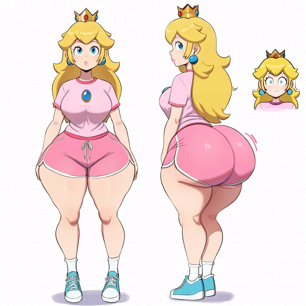 1girl ai_generated ass big_ass big_breasts booty_shorts breasts dolphin_shorts fundoshilover101 huge_ass mario_(series) nintendo princess_peach