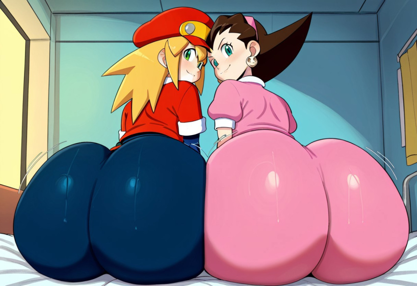 2_girls ai_generated ass big_ass big_breasts breasts capcom fundoshilover101 huge_ass mega_man roll_caskett tron_bonne