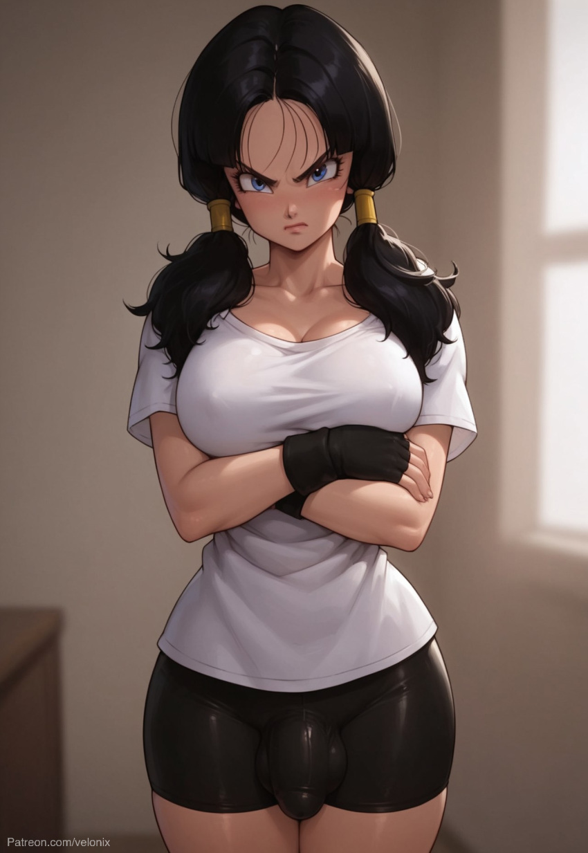 1futa ai_generated angry angry_expression angry_face arms_crossed arms_crossed_under_breasts ass balls big_ass big_breasts big_hips big_penis big_shirt bike_shorts black_hair blue_eyes breasts bulge bulge_through_clothing cleavage dickgirl disgusted dragon_ball dragon_ball_super dragon_ball_z eyebrows eyelashes fingerless_gloves futa_only futanari gloves grin grinning grinning_at_viewer hair hair_ornament hair_tubes hands-free hard_on huge_cock indoors intersex lips long_hair looking_at_viewer makeup narrow_waist narrowed_eyes nose penis seducing seductive seductive_eyes seductive_gaze seductive_look seductive_mouth seductive_pose seductive_smile shirt smile smile_at_viewer smiley_face smooth_balls smooth_penis smooth_skin solo solo_dickgirl solo_focus solo_futa testicle tight_clothing tight_fit twin_tails velonix videl videl_(dragon_ball_super) videl_(dragon_ball_z) videl_(long_hair) white_shirt
