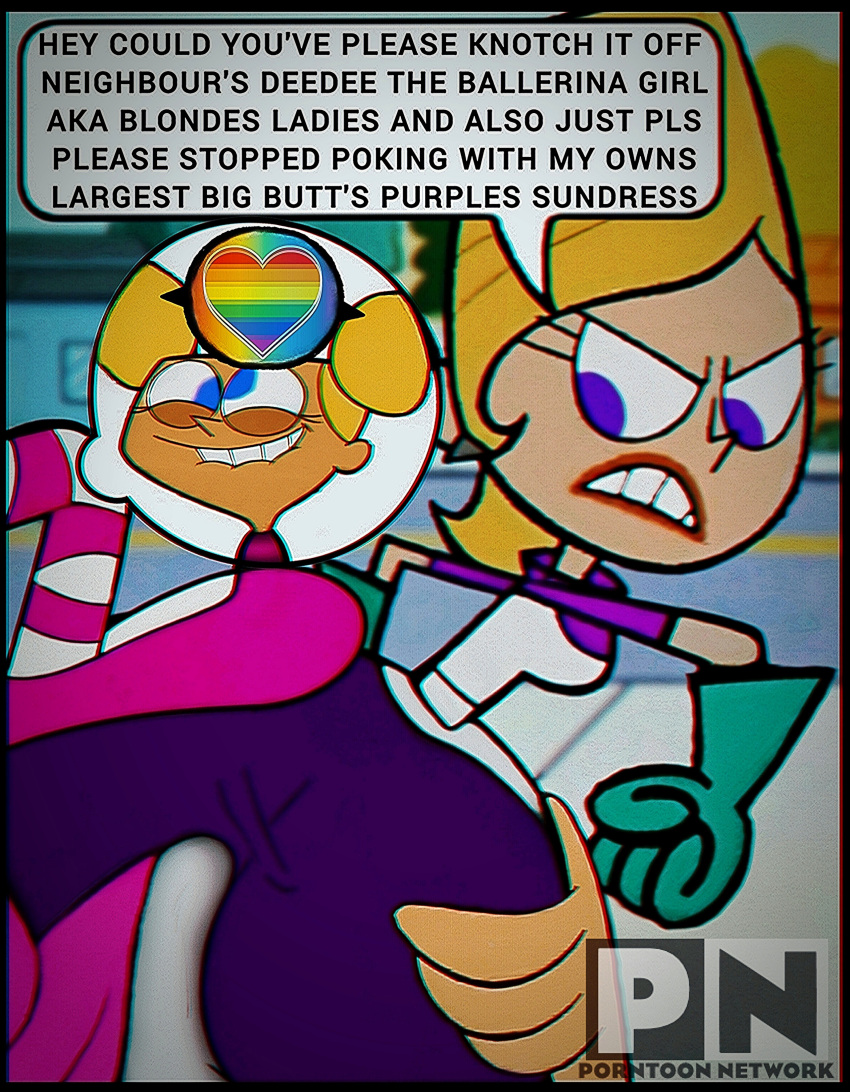 angry_face angry_sex ass background ballerina ballet_slippers big_ass big_hips blonde blonde_female blonde_hair blue_eyes boner buttjob cartoon_network covered_buttjob crazy_face dee_dee dee_dee_(dexter's_laboratory) dexter's_laboratory dexter's_mom's_rival dry_humping edit edited_screencap erection erection_under_clothes futanari green_gloves green_pants grey_earrings hand_on_ass hanna-barbera hd heart_symbol house logo older_female outside outside_sex penis_in_ass pink_shoes pink_skirt pride pride_colors purple_clothing purple_eyes red_lips shoes_on_ass small_penis speech_bubble white_legwear younger_female