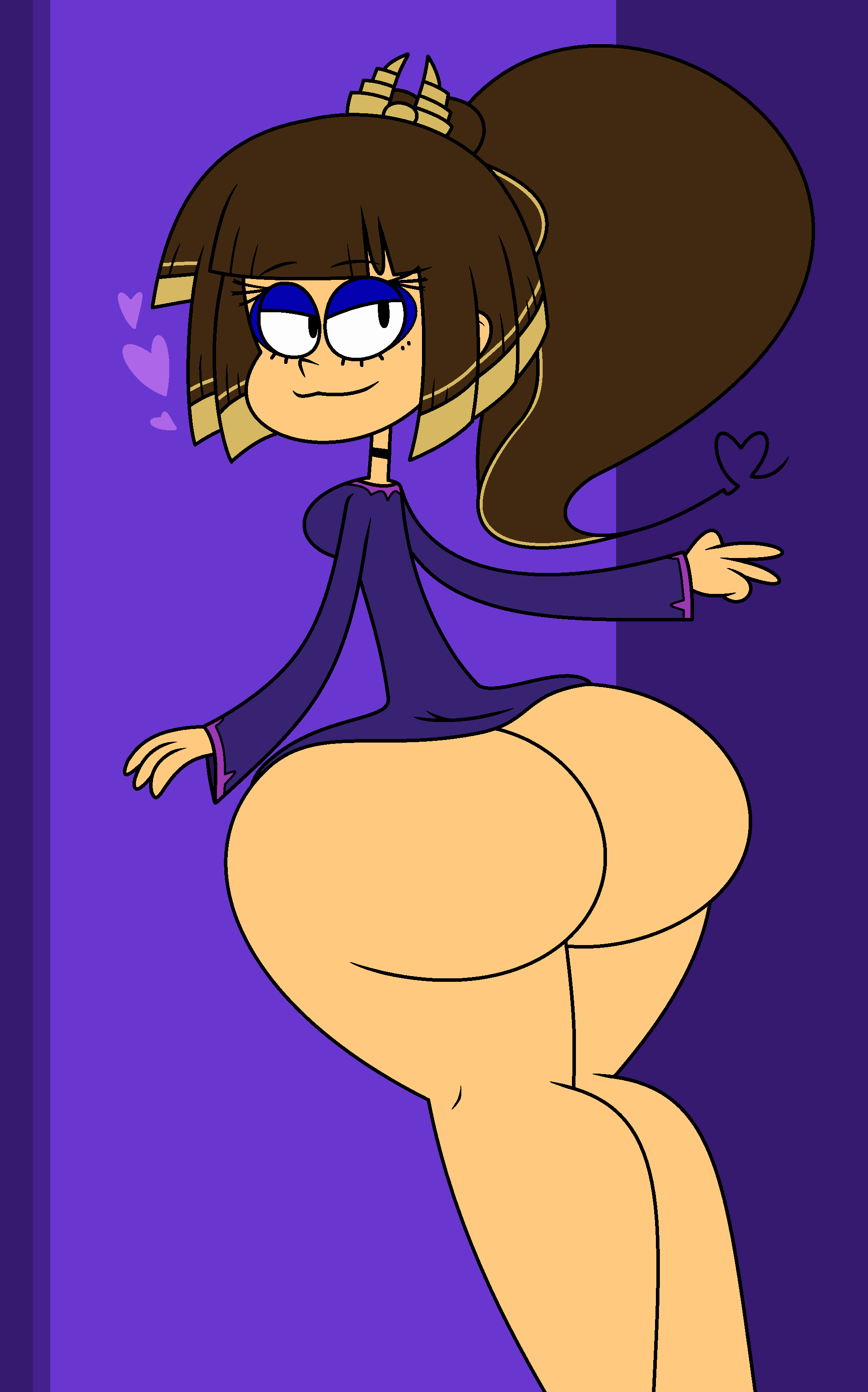 ass big_ass big_booty booty doorway hand_on_wall la-artist322_(artist) long_hair looking_back looking_from_behind magilily_neu_(the_neu_house) morning_after morning_sex narrowed_eyes nightgown nightgown_lift ponytail smug smug_face thicc thicc_thighs thick_thighs walking_away