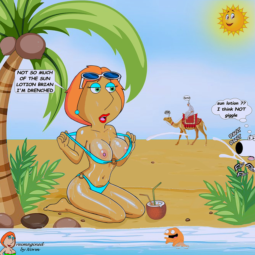 ass bikini breasts brian_griffin cum erect_nipples family_guy kneel lois_griffin masturbation norm pubic_hair thighs