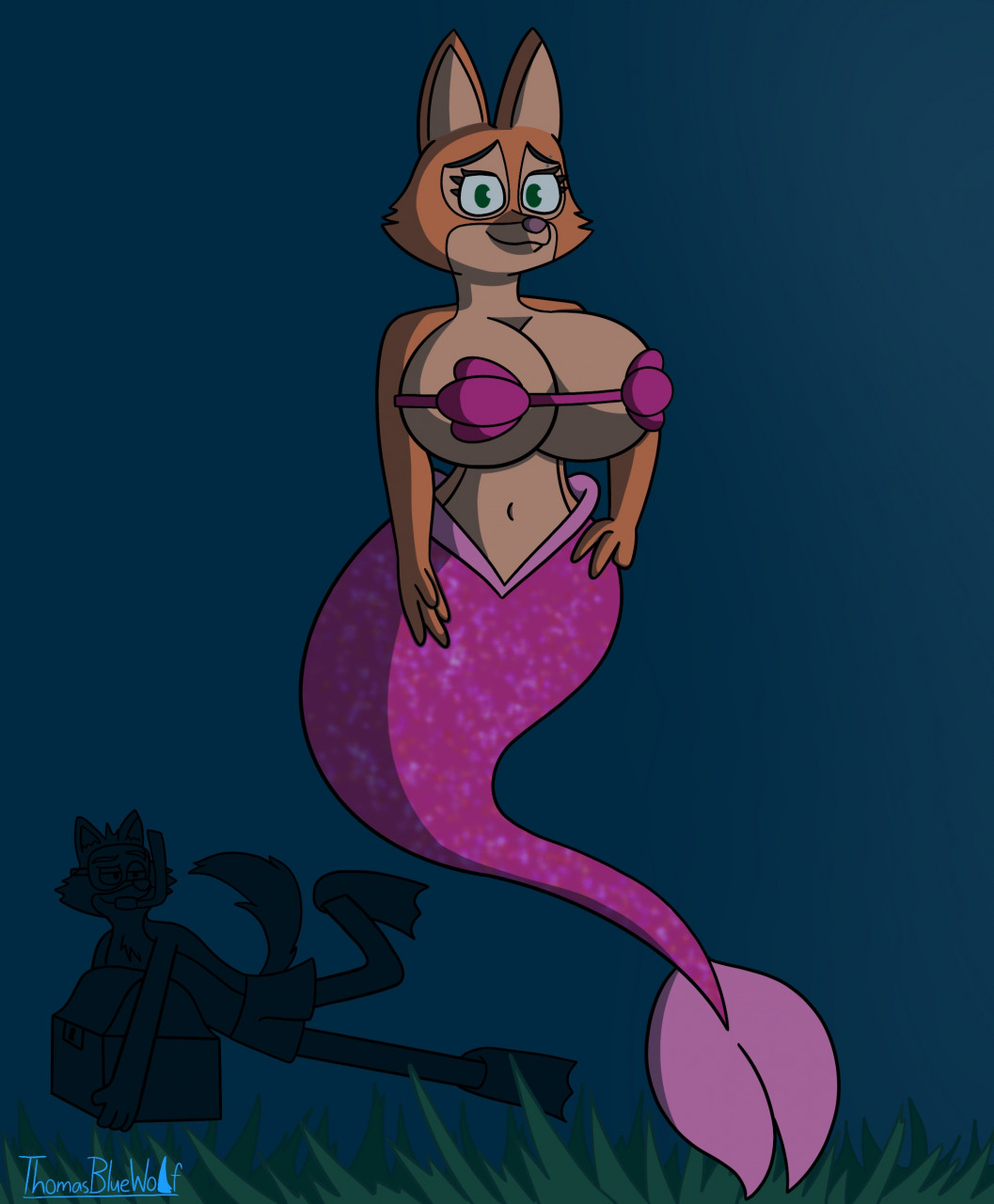 1boy 1girl big_breasts breasts diane_foxington dreamworks female male mermaid mr._wolf_(the_bad_guys) sexy the_bad_guys thicc thomasbluewolf underwater universal_pictures