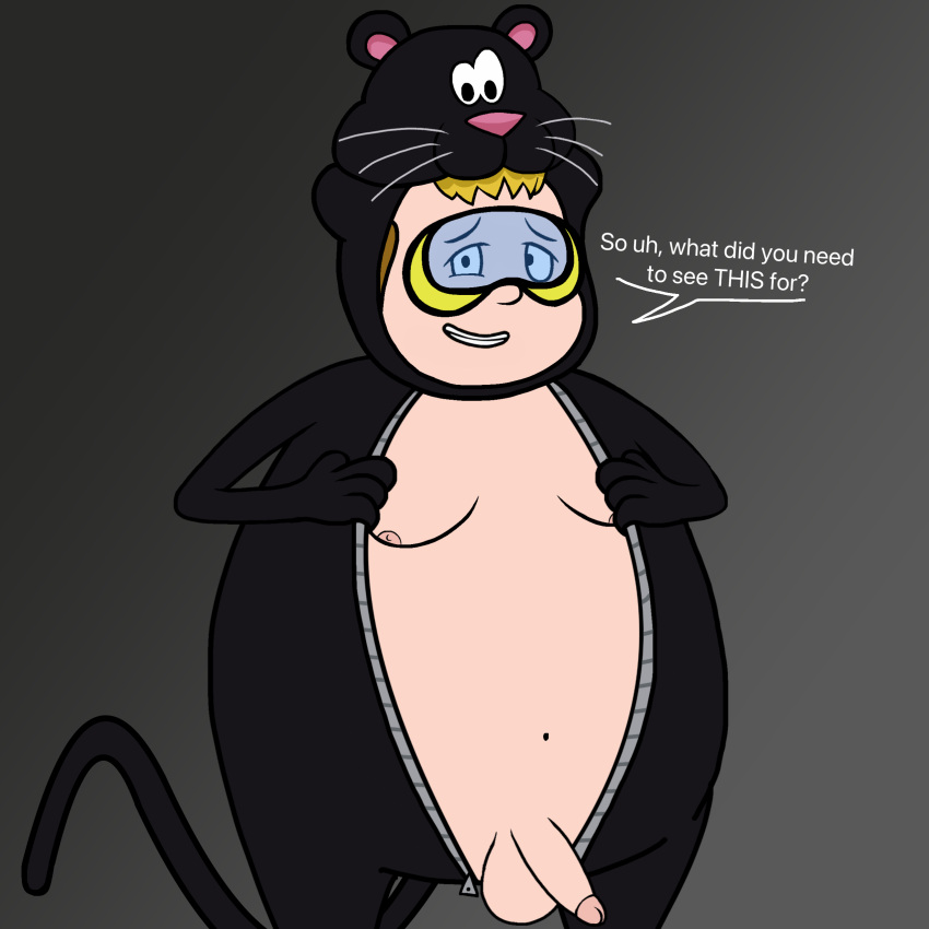2025 2d 2d_(artwork) accurate_art_style artstyle_imitation average_sized_penis belly_button catsuit chubby chubby_male chuck_the_evil_sandwich_making_guy dialogue digital digital_art digital_drawing digital_drawing_(artwork) digital_media digital_media_(artwork) fat_man food_humanoid fursuit goggles gradient_background grin kittysuit looking_at_viewer male male_only moobs nipples onesie panther penis penis_focus penis_out self_upload showing_penis shy smile smiling_at_viewer text the_handsome_panther unzipped unzipped_bodysuit unzipped_onesie wordgirl