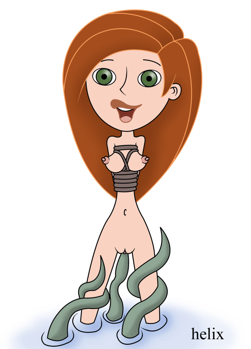 1girl arms_behind_back bondage disney disney_channel helix human kim_possible kimberly_ann_possible nipples r**e tagme tentacle