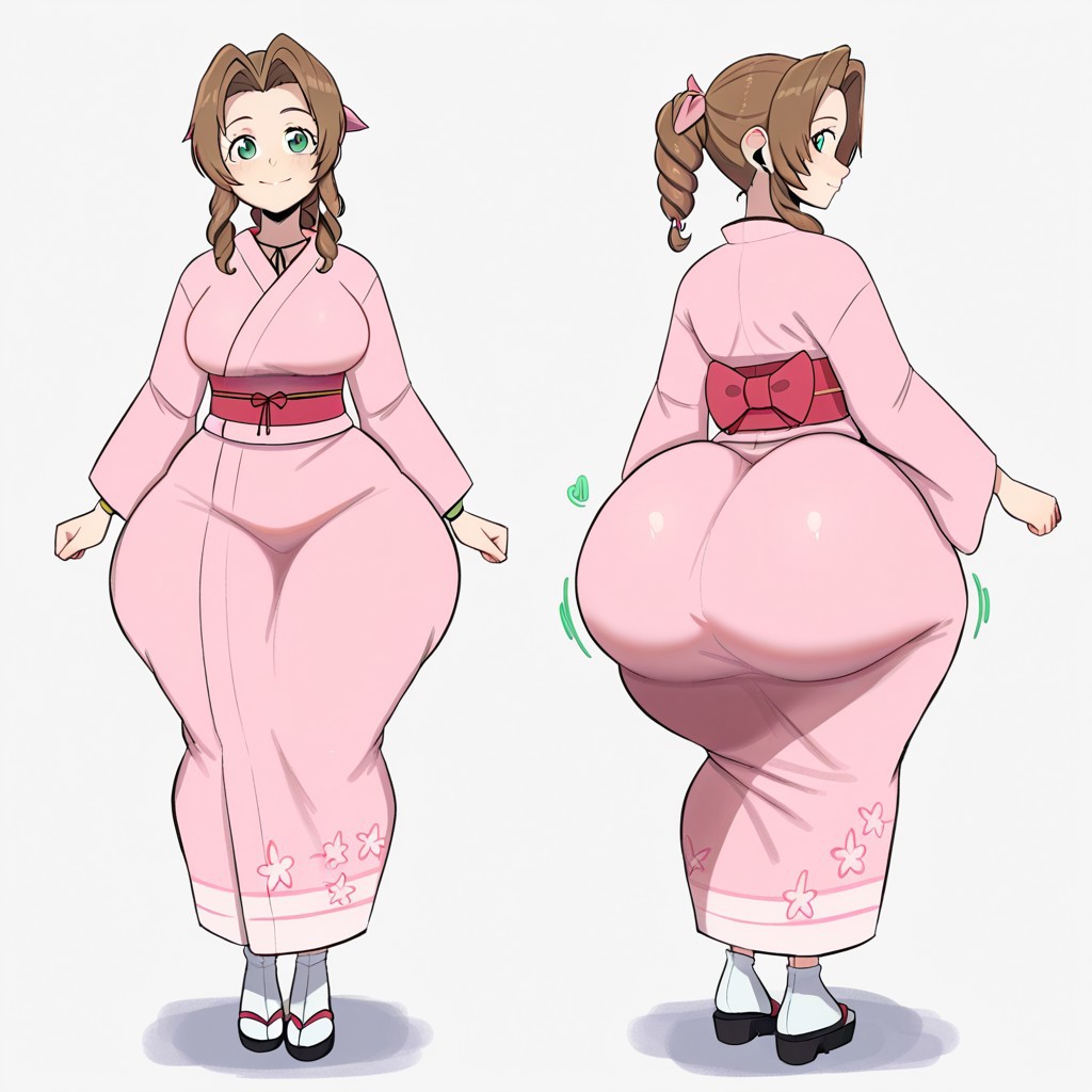1girl aerith_gainsborough ai_generated ass big_ass big_breasts breasts final_fantasy fundoshilover101 huge_ass kimono square_enix