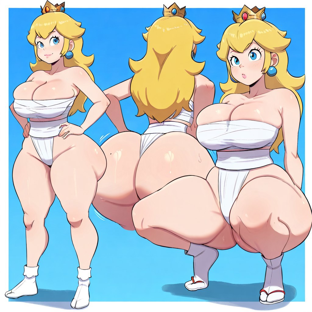 1girl ai_generated ass big_ass big_breasts breasts fundoshi fundoshilover101 huge_ass huge_breasts mario_(series) mawashi nintendo princess_peach