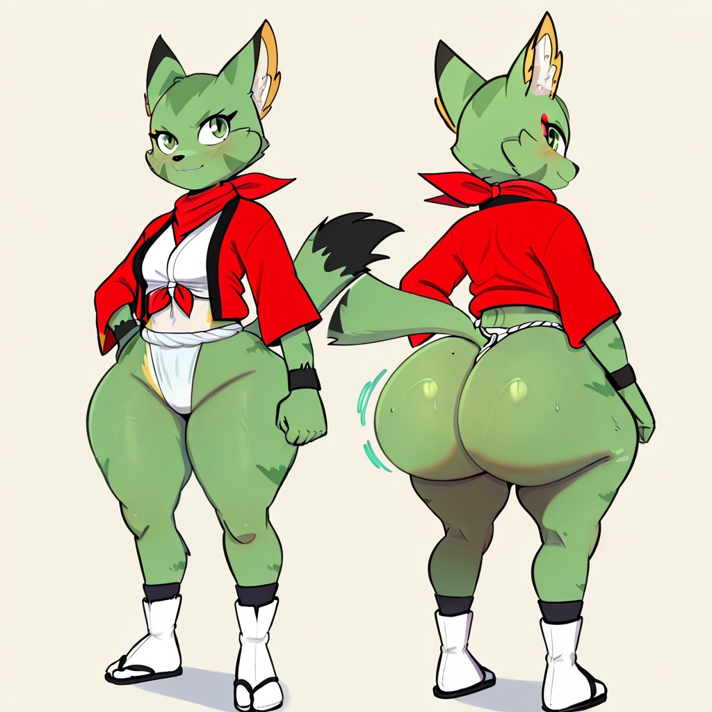 1girl ai_generated ass big_ass big_breasts breasts carol_tea freedom_planet freedom_planet_2 fundoshi fundoshilover101 galaxytrail huge_ass