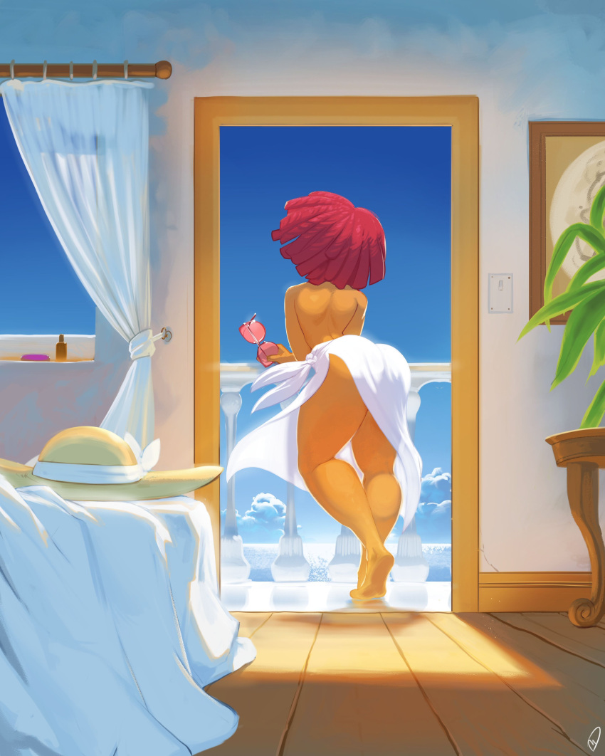 1girl 2025 ass blue_sky breasts cloudy_sky female_only glitch_productions hat ragatha_(the_amazing_digital_circus) red_hair room sexy sexy_ass sexy_body shiny shiny_skin sunglasses the_amazing_digital_circus