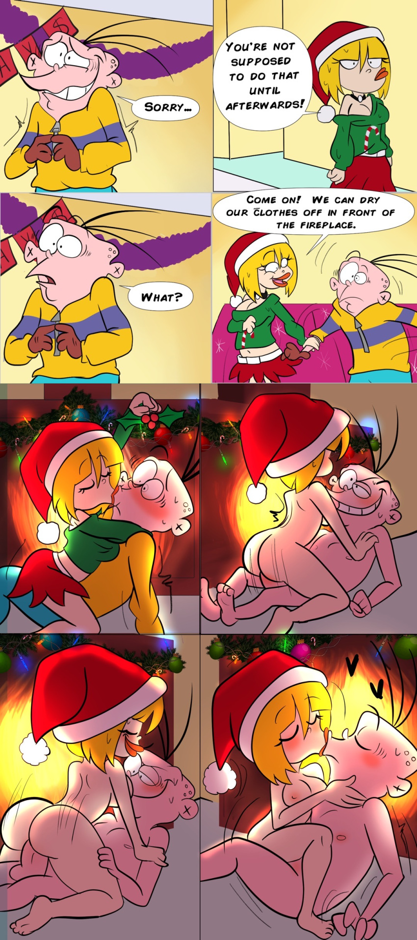anal bigtyme blonde_hair blush christmas cowgirl_position ed,_edd,_'n'_eddy eddy eyes_open fireplace grin kissing nazz small_breasts