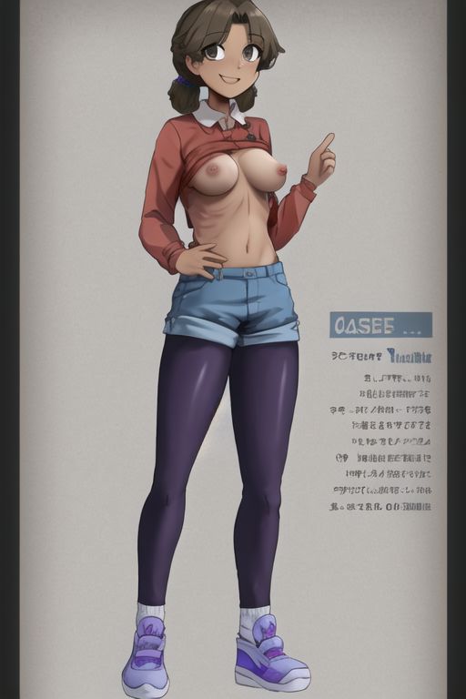 1girl aged_up ai_generated blue_shorts breasts cassie_(fnaf) dark_skin female female_only five_nights_at_freddy's five_nights_at_freddy's:_security_breach flashing flashing_breasts fnaf jean_shorts pants scottgames security_breach:_ruin small_breasts solo