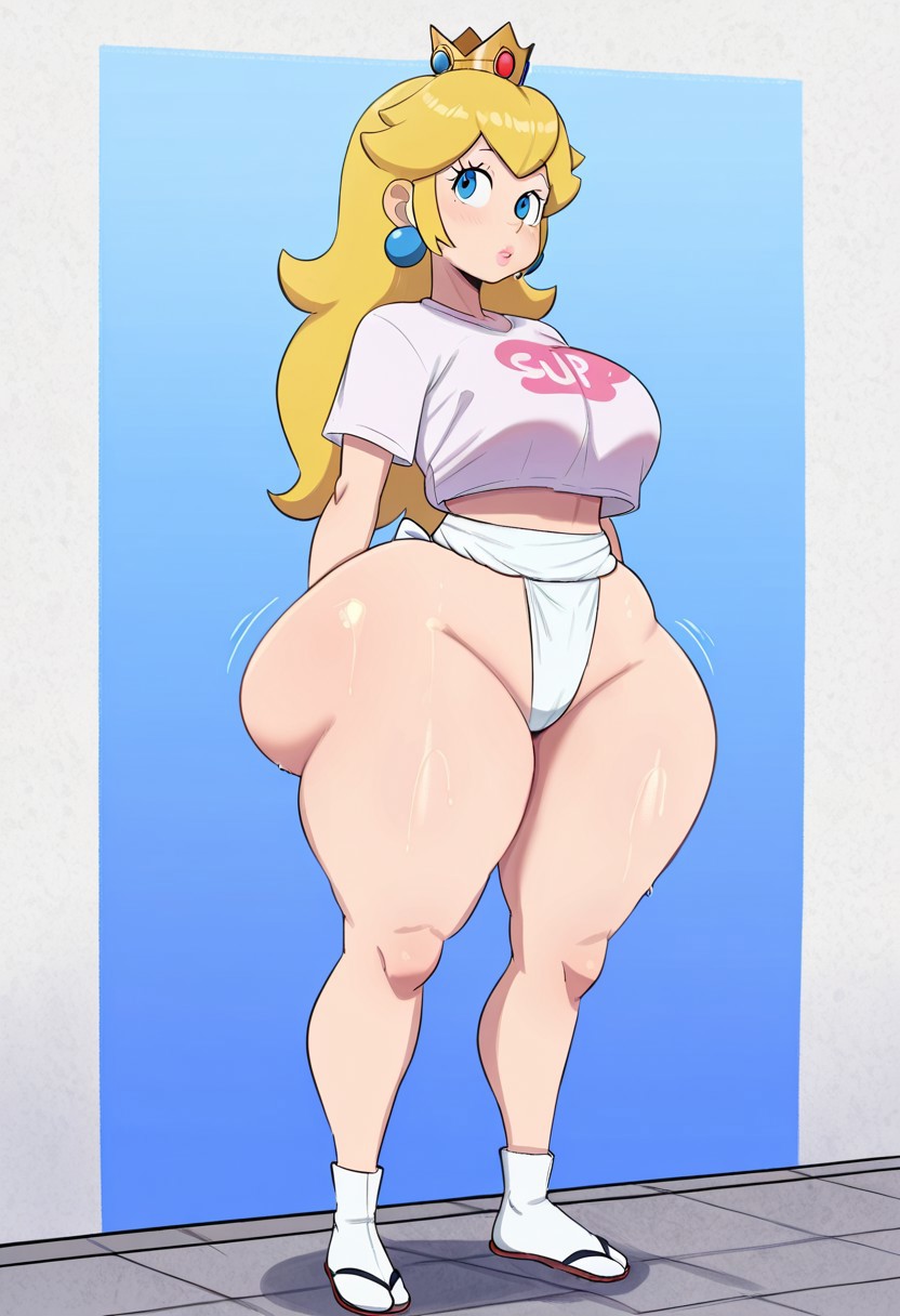 1girl ai_generated ass big_ass breasts fundoshi fundoshilover101 huge_ass mario_(series) nintendo princess_peach tabi_socks