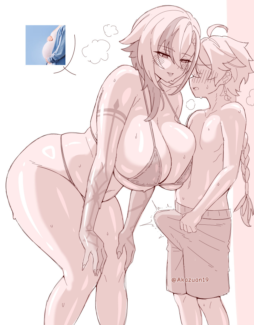 1boy 1girl aether_(genshin_impact) akazuan_19 arlecchino_(genshin_impact) asking_for_it asking_for_sex ass before_sex big_ass big_breasts big_penis bigger_female bikini breasts cellulite child_bearing_hips chubby chubby_female couple edit edited erect_penis erection erection_under_clothes fupa genshin_impact hoyoverse implied_marriage impregnation_request larger_female male married_female mature_female mihoyo milf mom_bod penis pent_up plump plus_size pregnancy_reveal size_difference small_but_hung smaller_male swimming_trunks swimsuit swimwear teasing thick_thighs video_game_character wife