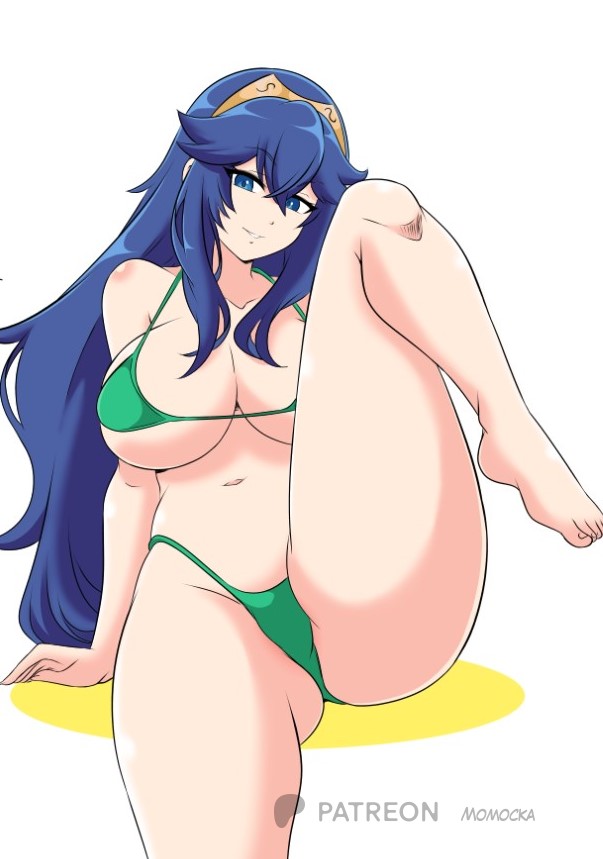 1girl alluring ass big_breasts bikini blue_hair clothing curvaceous curvaceous_female curvaceous_figure curvy curvy_figure curvy_hips female_focus female_only fire_emblem fire_emblem_warriors intelligent_systems long_hair looking_at_viewer lucina lucina_(fire_emblem) momocka_art nintendo