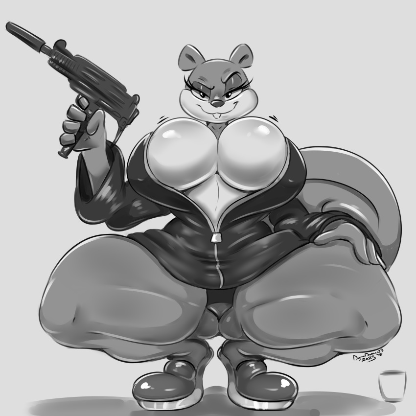 1girl big_breasts cameltoe cleavage digitaldomain123 female female/solo gun nickelodeon panties sandy_cheeks solo spongebob_squarepants squatting squirrel