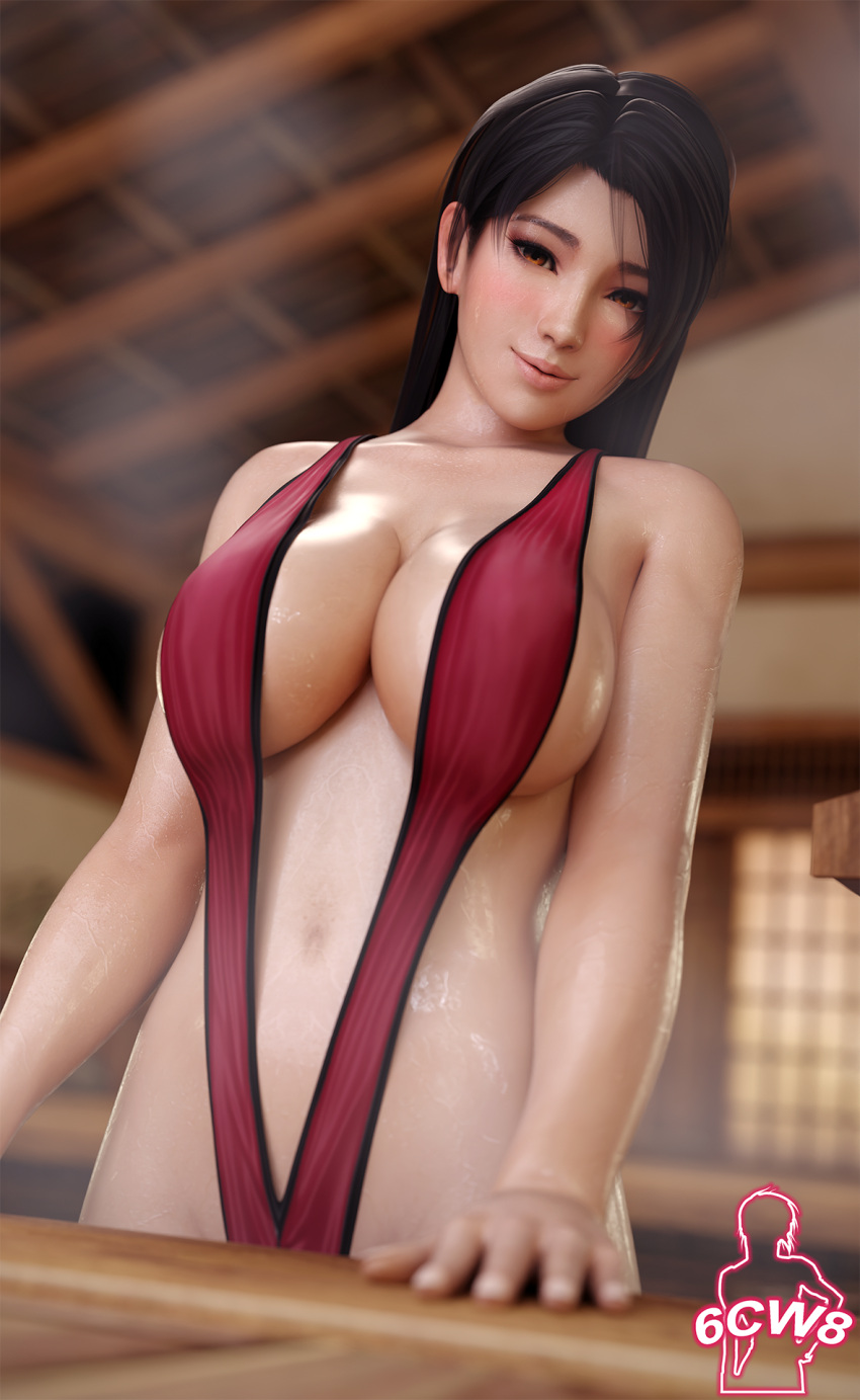 6cw8 alluring bare_legs big_breasts brown_eyes brown_hair dead_or_alive dead_or_alive_6 dead_or_alive_xtreme_venus_vacation kunoichi momiji ninja_gaiden onsen sling_bikini steam tecmo