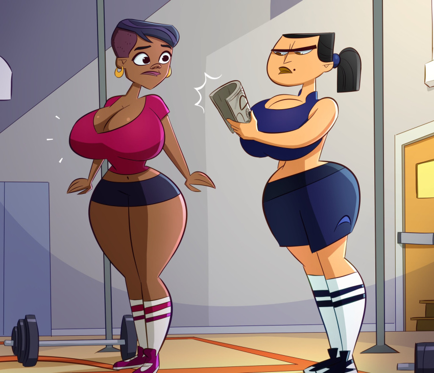 1girl 1girl african_female ass big_ass big_ass big_breasts big_hips big_thighs breasts caiman2 cleavage dark-skinned_female dark_skin emmabrave eva_(tdi) female_focus female_only hourglass_figure huge_ass huge_ass huge_breasts huge_hips huge_thighs solo_female stephanie_(tdi) tagme the_ridonculous_race total_drama_island wide_hips