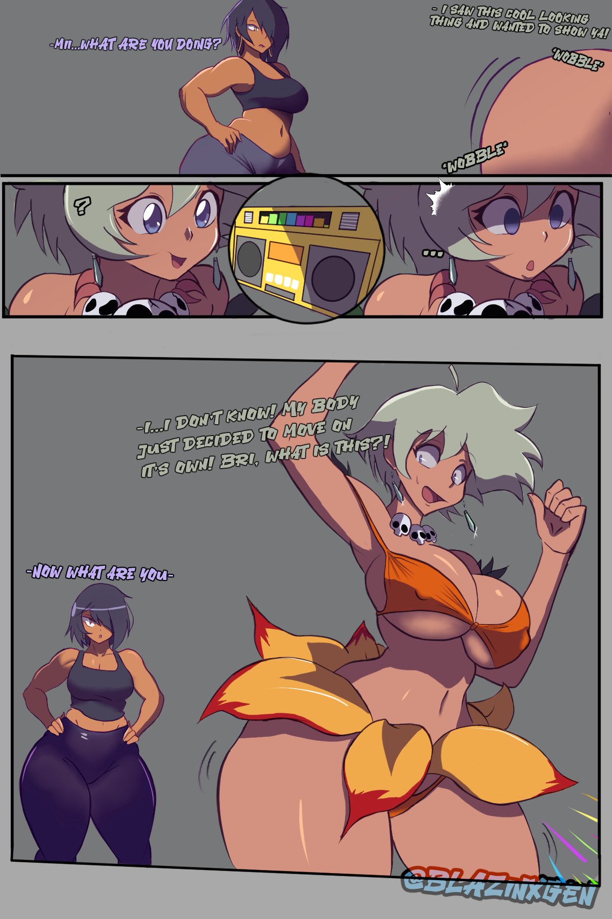 2_girls ass big_ass big_breasts blazinxgen breasts bri_(blazinxgen) gold_boombox_(prevence) huge_ass huge_breasts jungle_de_ikou mii_(jungle_de_ikou)