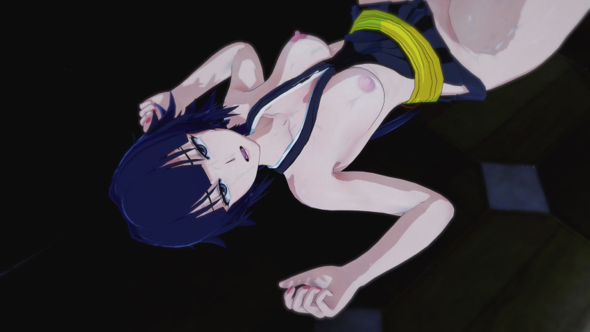 16:9 16:9_aspect_ratio 1girl after_sex breasts breasts breasts cum cum_on_breasts cum_on_face dark_hair erect_nipples female_focus looking_at_viewer looking_pleasured medium_breasts medium_hair nipples open_eyes open_mouth painted_nails partially_clothed semen semen_on_breasts semen_on_face shoulders soifon