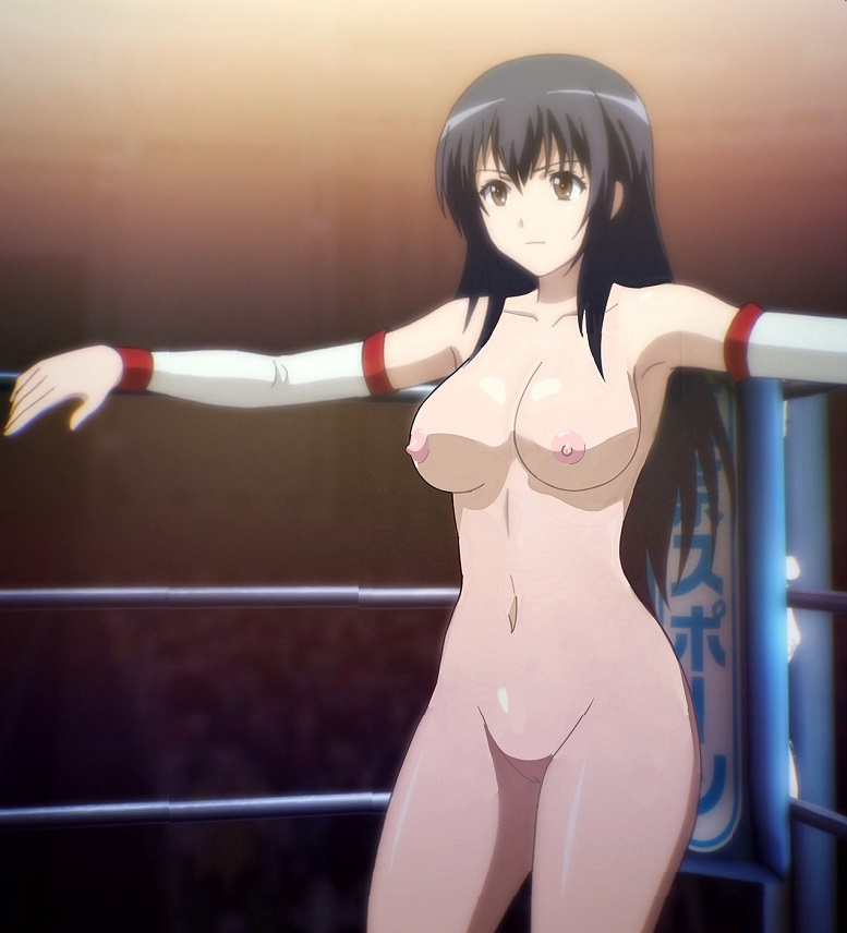 1girl 1girl alluring big_breasts hagiwara_sakura nipples nude nude_female nude_filter sekai_de_ichiban_tsuyoku_naritai! shiny_skin thighs wrestling_ring