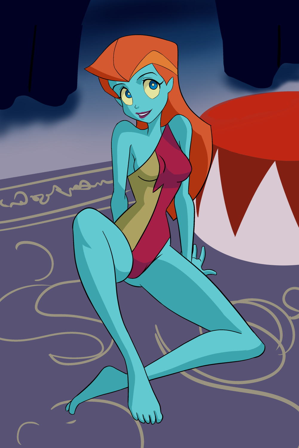 1girl 1girl 2d alien_girl blue-skinned_female blue_eyes blue_skin buzz_lightyear_of_star_command disney mira_nova multicolored_hair orange_hair stuff18over swimsuit