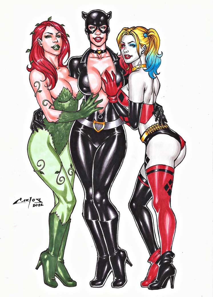 3_girls ass asymmetrical_eyeshadow asymmetrical_footwear asymmetrical_legwear asymmetrical_panties asymmetrical_stockings asymmetrical_thighhighs back bangs bare_back bare_shoulders batman_(series) big_ass big_breasts black_bodysuit black_boots black_choker black_footwear black_gloves black_high_heels black_legwear black_mask black_thighhighs blonde_female blonde_hair blue_eyes blue_eyeshadow bodysuit boots breast_grab breasts carlos_braga catwoman cleavage clown_girl collarbone corset crossed_legs crossed_legs_(standing) dc_comics dcau elbow_gloves eyeshadow female/female/female female_only footwear full_body gloves gold_choker gradient gradient_hair green_boots green_eyes green_eyeshadow green_footwear green_gloves green_high_heels green_legwear green_leotard green_lipstick green_pantyhose grin group group_hug hand_up harleen_quinzel harley_quinn high_heels jewelry legs legs_together legwear leotard light_blue_hair long_hair looking_at_viewer looking_back love mask medium_breasts multicolored_clothes multicolored_corset multicolored_hair multicolored_panties multicolored_underwear multiple_girls mutual_yuri naughty_face neck necklace open_bodysuit open_clothes pamela_isley panties pantyhose parted_bangs parted_lips pink_eyeshadow plant_girl poison_ivy red_boots red_footwear red_gloves red_hair red_high_heels red_legwear red_lipstick red_thighhighs romantic selina_kyle sideboob simple_background smile standing stockings strapless strapless_leotard supervillainess three-tone_hair tied_hair trio twin_tails two-tone_corset two-tone_panties underwear villainess white_background white_skin yellow_choker yuri