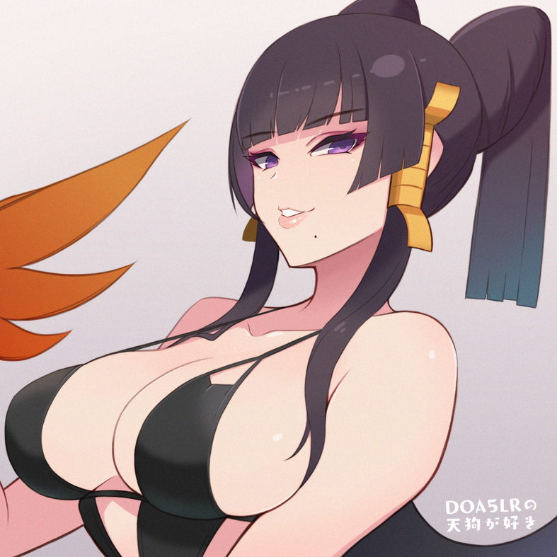 1girl alluring big_breasts bikini black_hair dead_or_alive dead_or_alive_6 dead_or_alive_xtreme_venus_vacation konishiki_(52siki) nyotengu tecmo