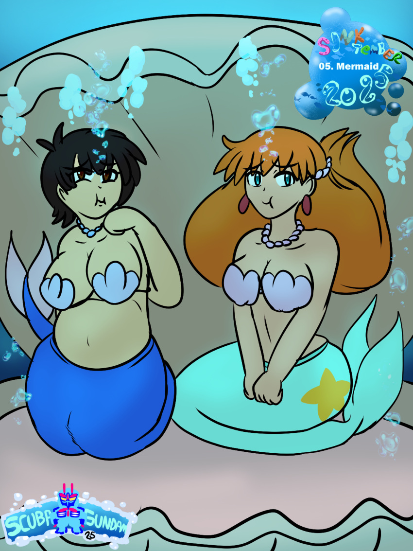 2025 2girls big_breasts chunky female kasumi_(pokemon) mermaid mermaid_misty_(pokemon) misty misty_(pokemon) nintendo original_character pokemon scubagundam sinktember underwater