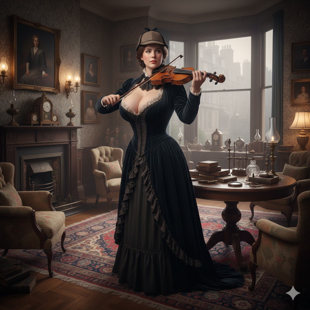 ai_generated big_breasts genderswap genderswap_(mtf) rule_63 self_upload sherlock_holmes stable_diffusion victorian