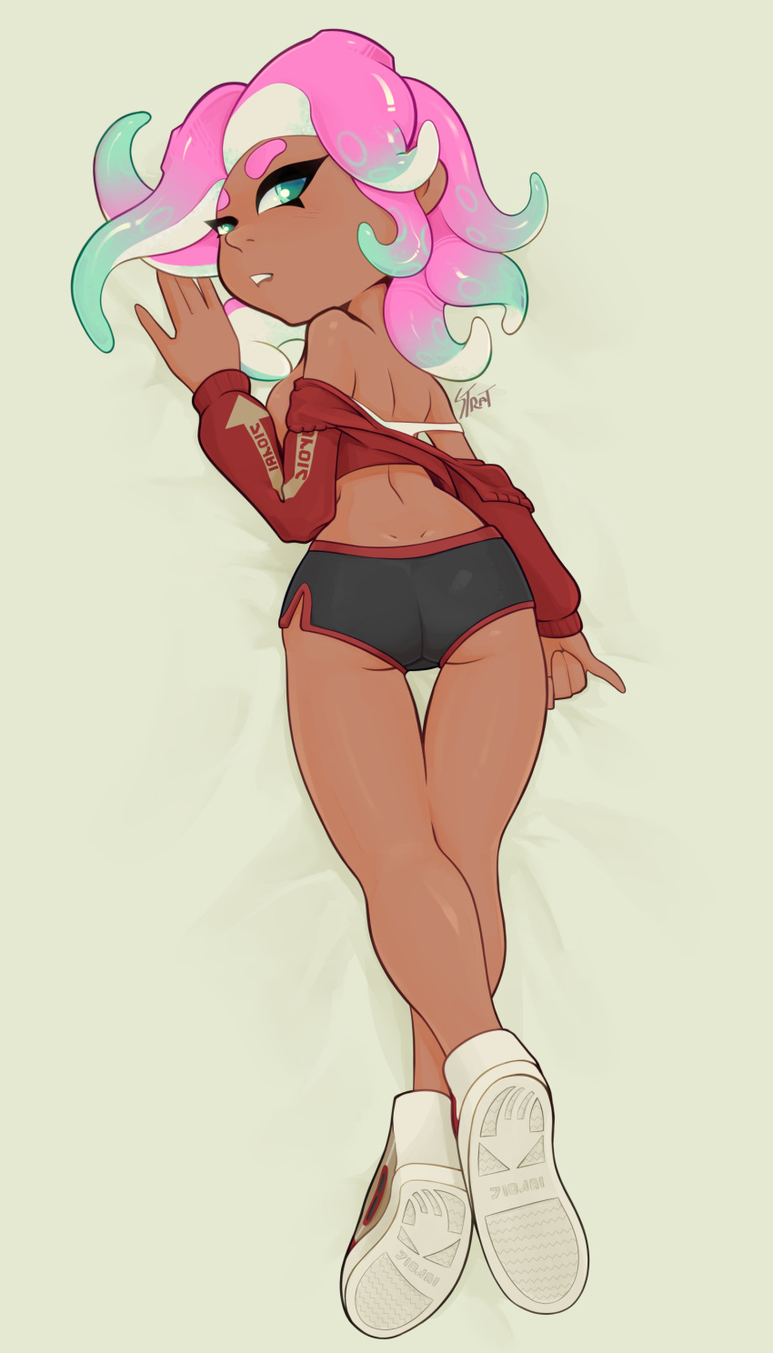 1girl 1girl 1girls ass big_breasts breasts dolphin_shorts looking_at_viewer looking_back looking_back_at_viewer nintendo shell_(retrogamerwren) short splatoon stracciatella tentacle_hair