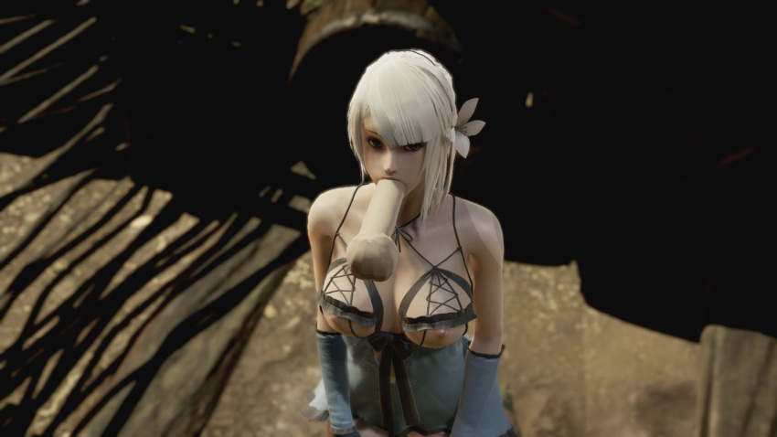 16:9 16:9_aspect_ratio 1boy1girl 1girl1boy 3d breasts breasts breasts erect_nipples fellatio fellatio female_focus flower_in_hair kaine_(nier) light-skinned light-skinned_female light_skin nier nier:_automata nier_(series) nipples open_eyes outside partially_clothed penis penis_in_mouth shoulders sucking sucking_penis testicle transparent_male video_game video_game_character video_game_franchise white_hair