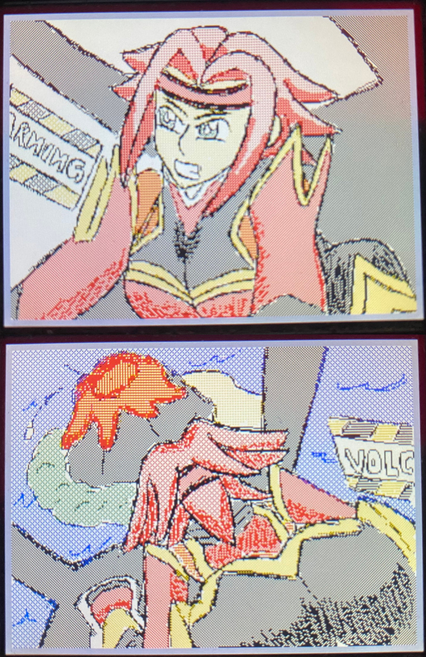 1girl 1girl 1girl annoyed_expression ass blue_eyes code_geass eruption flipnote_studio huge_ass kallen_stadtfeld lava recklessimp_(artist) red_hair solo_focus volcano