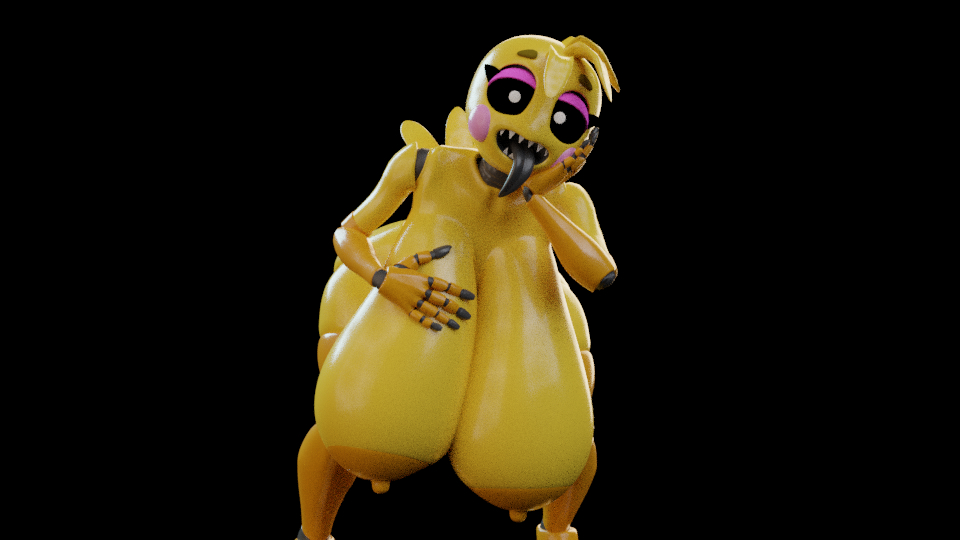 1girl 1girl 1girls 3d 3d_(artwork) akkoarcade animatronic big_breasts black_sclera breasts chicken five_nights_at_freddy's five_nights_at_freddy's_2 fnaf hyper hyper_breasts massive_breasts robot scottgames toy_chica_(akkoarcade) toy_chica_(fnaf) yellow_body