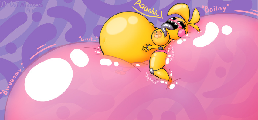 1girl 1girl 1girls animatronic balloon balloon_fetish balloon_inflation big_belly big_breasts blush blush blush_lines breasts chicken drdotmadness fetish five_nights_at_freddy's five_nights_at_freddy's_2 high_res high_res inflated_belly inflation looner metal_tongue onomatopoeia robot tongue tongue_out toy_chica_(fnaf)