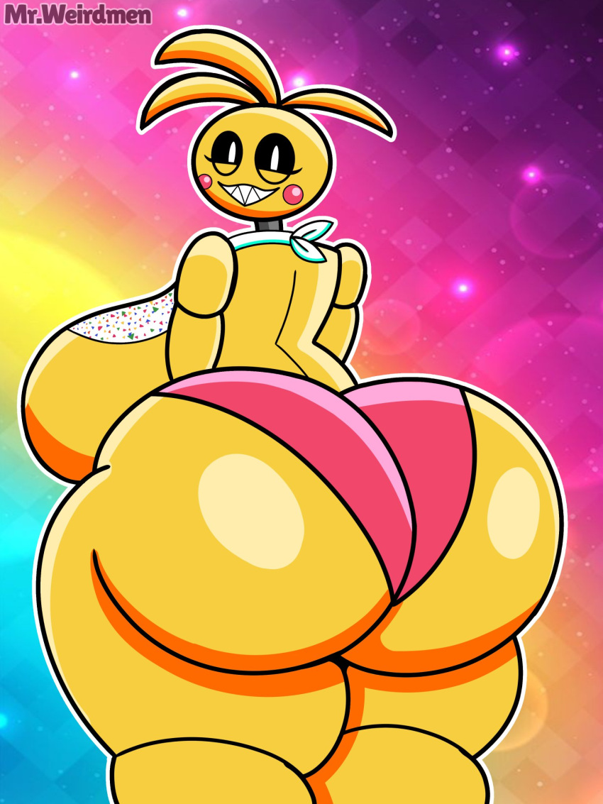 1girl 1girl animatronic animatronic_female ass_bigger_than_head big_ass big_breasts breasts breasts_bigger_than_head chicken chicken_girl five_nights_at_freddy's five_nights_at_freddy's_2 fnaf mrweirdmen phasianid robot robot_girl scottgames toy_chica_(fnaf) yellow yellow_body