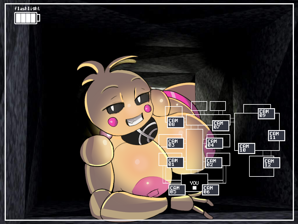 1girl 1girl animatronic animatronic_female big_breasts breasts breasts_bigger_than_head breasts_out camera_view chicken five_nights_at_freddy's five_nights_at_freddy's_2 fnaf2_location jarldrawz robot toy_chica_(fnaf) vent