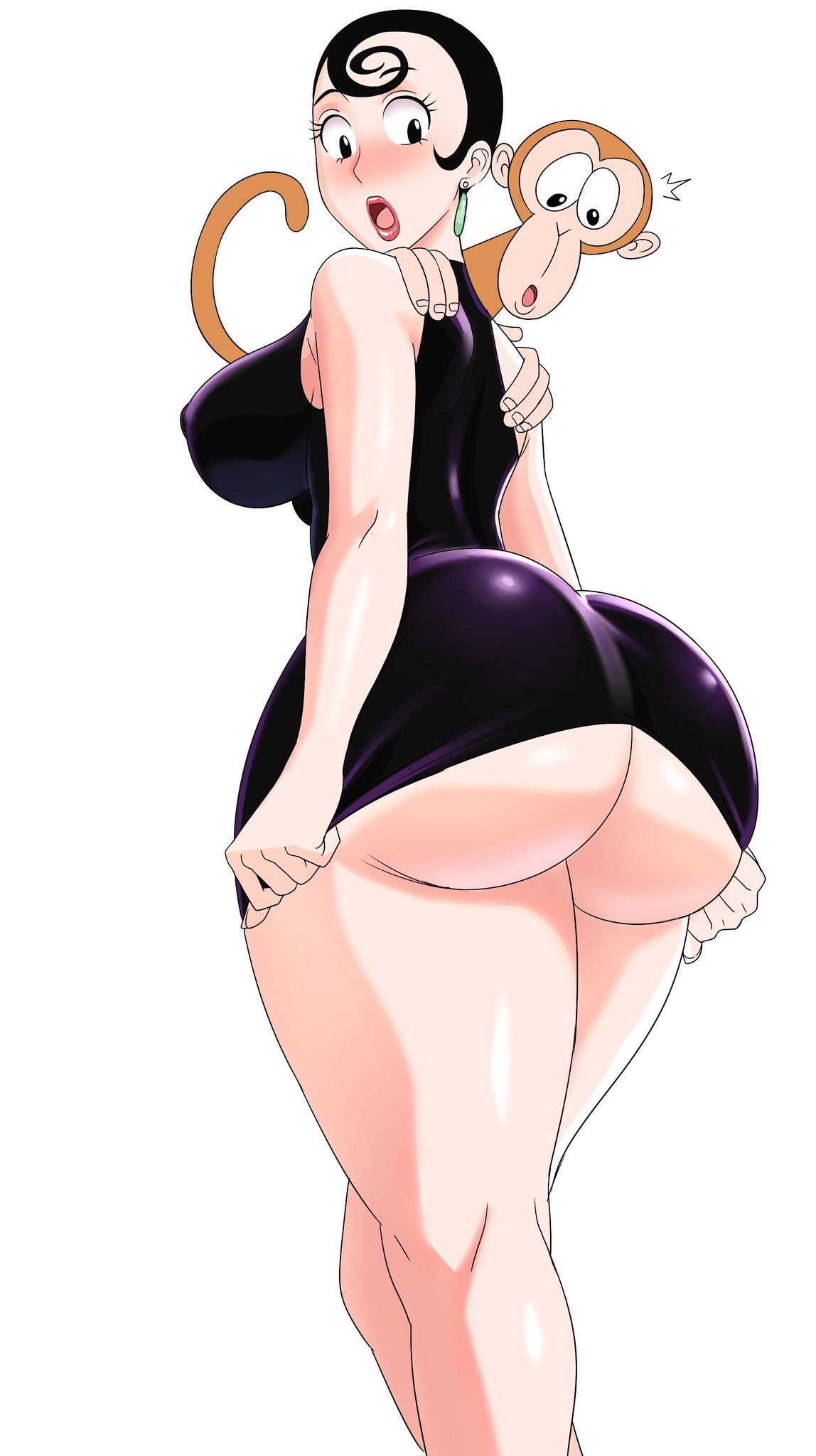 1girl agent_honeydew ass ass_too_big ass_too_fat benjicomix big_ass big_breasts black_hair booty_too_big booty_too_fat breasts bubble_ass bubble_butt butt_too_big butt_too_fat cartoon_network dexter's_laboratory dress female_focus female_only haplorhine hourglass_figure inconvenient_ass inconvenient_butt lipstick looking_at_own_ass looking_at_own_butt monkey monkey_(dial_m_for_monkey) pinup pinup_pose pose posing primate short_dress short_hair skimpy skimpy_clothes skimpy_dress sp_stash tagme tight_dress tight_fit tight_fitting_clothing wide_hips