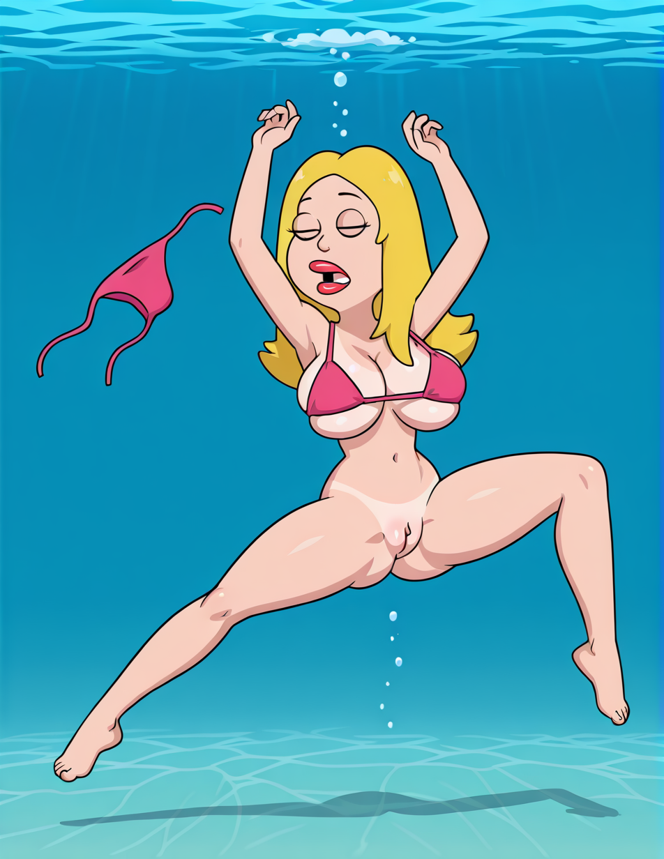 1girl 20th_century_studios ai_generated air_bubbles american_dad asphyxiation barefoot big_breasts bikini_bottom bikini_bottom_removed bikini_top bikini_top_only blonde_hair bottomless breasts bubbles closed_eyes disney drowned drowning fainted feet female francine_smith light-skinned_female light_skin lipstick long_hair mature_female milf open_mouth peril pool pussy red_lipstick sexfightfun solo tan_line underwater underwater_peril water