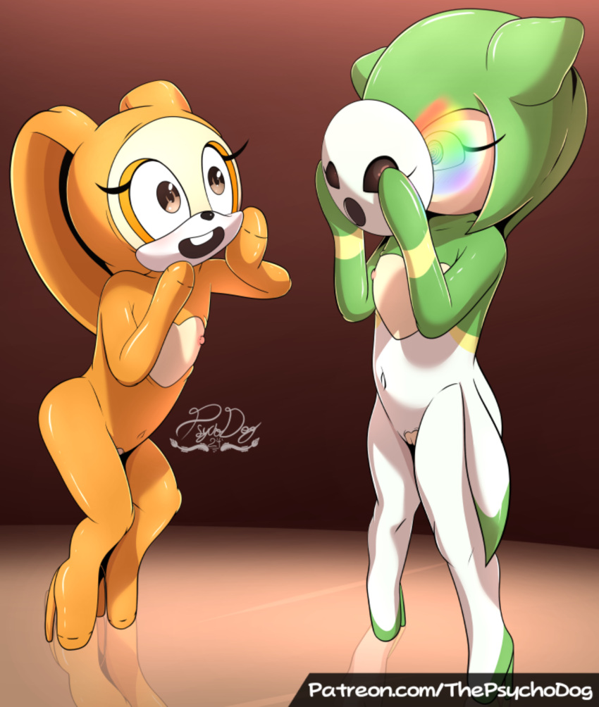 1girl 2_girls 4kids_entertainment anthro blue_eyes bodysuit bound brainwashing breastless_clothing brown_eyes buckteeth clothing cosmo_the_seedrian cream_the_rabbit crotchless_clothing cub dollification drone dronesuit dronification duo elemental_creature encasement flat_chested floppy_ears flora_fauna footwear gag genitals gimp_suit high_heels holding_object hypnosis hypnotic_device identity_death lagomorph latex latex_bodysuit latex_clothing latex_skinsuit leporid living_sex_doll mammal mask mind_control mostly_nude nipples open_mouth open_mouth_gag plant pussy rabbit seedrian sega signature skinsuit slave sonic_the_hedgehog_(series) sonic_x spiral_eyes teeth text thepsychodog tight_clothing tippy_toes transformation url young young_anthro