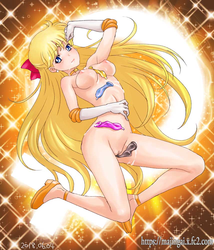 1girl 2018 adult_swim after_sex bishoujo_senshi_sailor_moon blonde_hair blue_eyes blush bow breasts choker closed_mouth condom condom_left_inside cum cum_in_face cum_on_body dated diadem earrings elbow_gloves facial female_focus full_body gloves hair_bow hair_ornament hand_up jewelry jpeg_artifacts legs legs_apart lips long_hair looking_at_viewer medium_breasts minako_aino nipples nude pink_bow pussy sailor_venus shoes smile star_(symbol) star_choker tiara toei_animation toonami used_condom watermark web_address white_gloves yellow_choker yellow_shoes