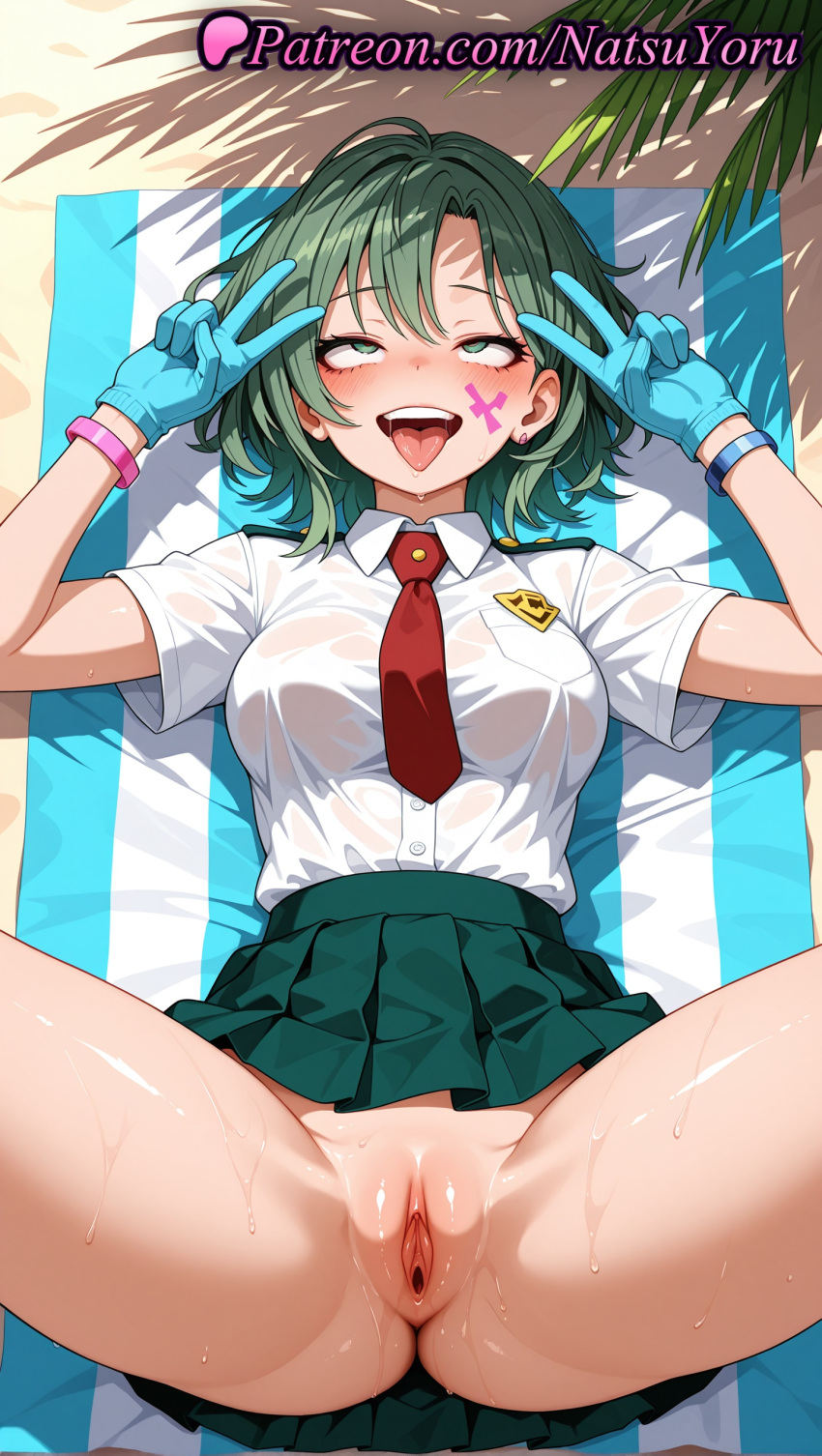 1girl 1girl 1girls 2025 ahegao ai ai_assisted ai_generated anime anime_style anus anus ass beach beach_towel big_breasts blue_gloves blush boku_no_hero_academia bracelet breast_pocket breasts bust clitoris clothing collared_shirt double_v earrings facial_mark female_focus female_only fucked_silly gloves green_eyes green_gloves green_hair green_skirt hagakure_tooru hagakure_tooru_(visible) hair_between_eyes heart hentai high_quality high_res high_res high_resolution jewelry juicy_butt labia labia_majora looking_at_viewer lying makeup medium_breasts medium_hair miniskirt my_hero_academia natsuyoru neck_tie no_panties non-asian nopan on_back open_mouth outside patreon piercing pleated_skirt pussy pussy pussy_juice pussy_lips pussy_peek red_necktie rolling_eyes saliva school_uniform see-through shaved_vagina shirt short_hair short_sleeves skirt skirt_lift smile solo_female spread_legs stable_diffusion sweat teeth thighs tie tongue tongue_out towel u.a._school_uniform uncensored upper_teeth_only voluptuous voluptuous_female vulva wet wet_clothes white_shirt