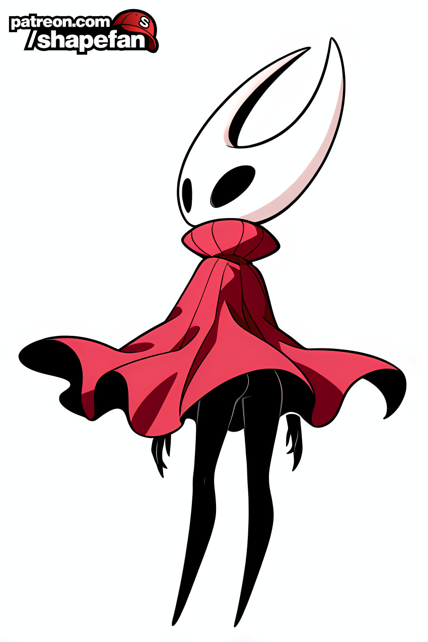 1girl 2d 2d_(artwork) 2d_artwork ai-created ai-generated ai_art ai_generated ass black_eyes black_skin black_skinsuit bone_mask cloak cloak_only clothed cute dark-skinned_female dark_skin dress full_body hollow_eyes hollow_knight hollow_knight:_silksong hornet_(hollow_knight) legs looking_back looking_over_shoulder mask masked masked_female petite red_cloak red_clothing red_dress shapefan silksong silksong_hornet_(shapefan) simple simple_background simple_shading skinny skinny_girl skinsuit skull slender_body slim slim_waist small_ass standing upskirt video_game_character video_games white_mask